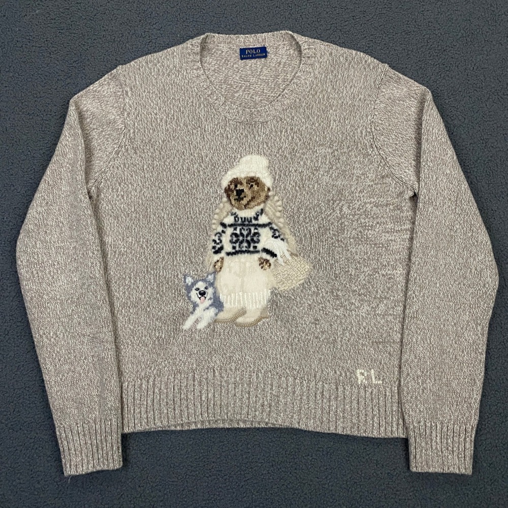 Polo Ralph Lauren Bear Sweater FITS Womens Large Husky Winter Weather Holiday